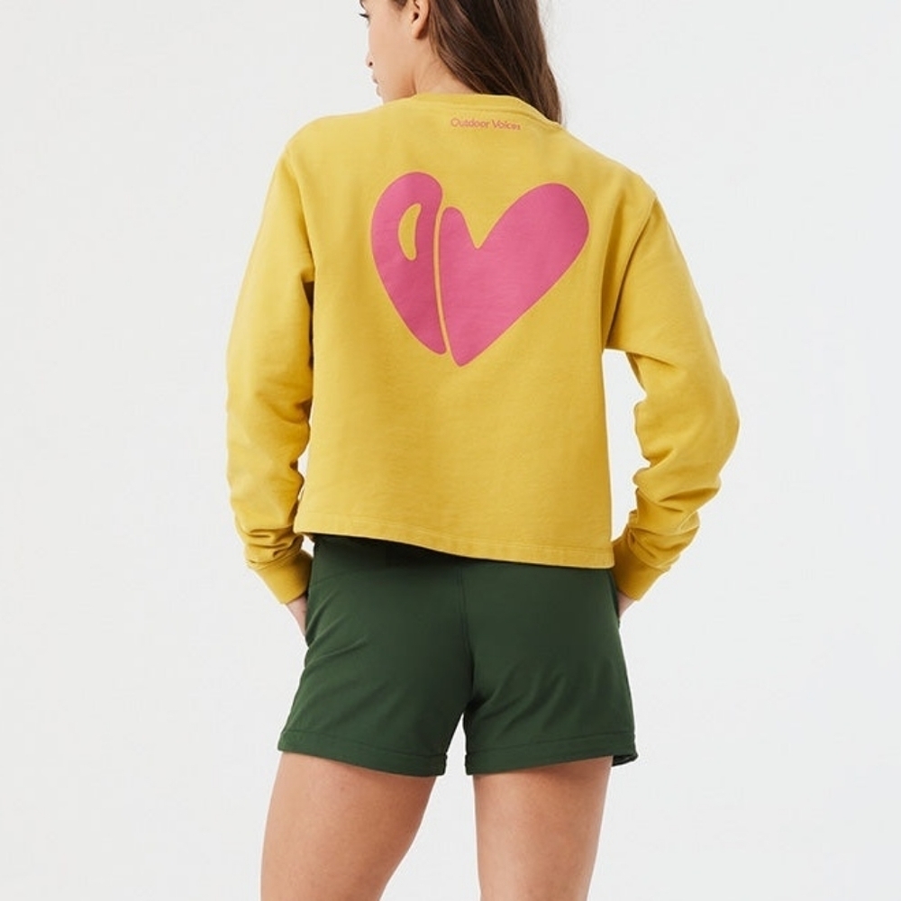 Outdoor Voices Love Without OV Sweatshirt yellow Pink Heart Women's Size XL